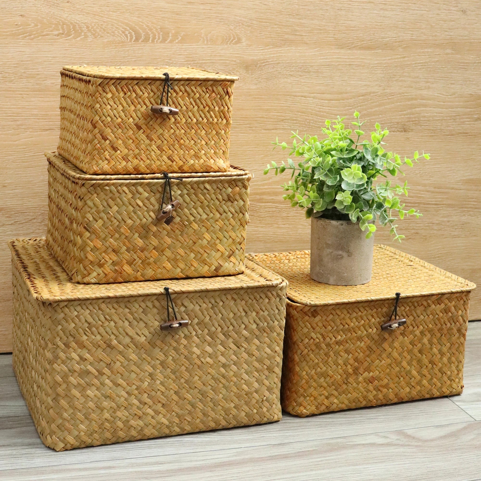 Lot de 4 Paniers de Rangement avec Couvercle